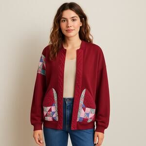Vintage Upcycled LAnds End Sweatshirt Quilted Cardigan JAcket XL